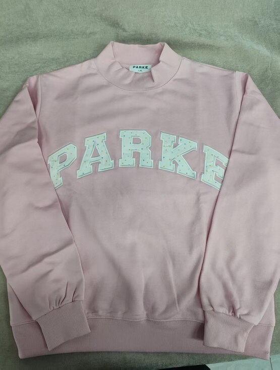 PARKE Sweaters - ✨Light Pink Mock Neck Sweatshirt PARKE Confetti Dot Letter Graphic